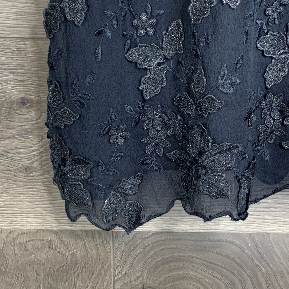 Giorgio Armani Dress Womans 40 Black Silk Embroid Silk Flowers Sparkle Sp Straps - Picture 5 of 11